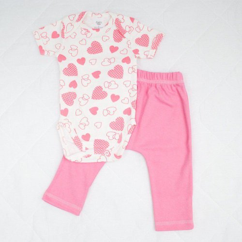Conjunto de Body e Mijão Corações Palha e Rosa 2 peças Conjunto de Body e Mijão Corações Palha e Rosa 2 peças
