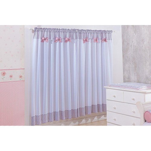 Cortina Chevron Cinza com Rosa para Varão 2 metros Cortina Chevron Cinza com Rosa para Varão 2 metros