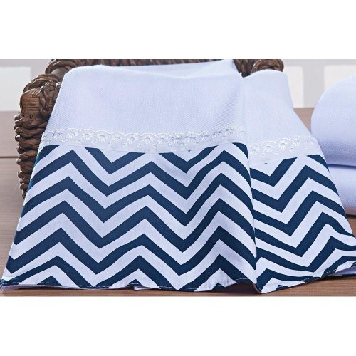 Cueiro Flanelado Chevron Zig-Zag Branco e Azul Marinho 01 Peça Cueiro Flanelado Chevron Zig-Zag Branco e Azul Marinho 01 Peça