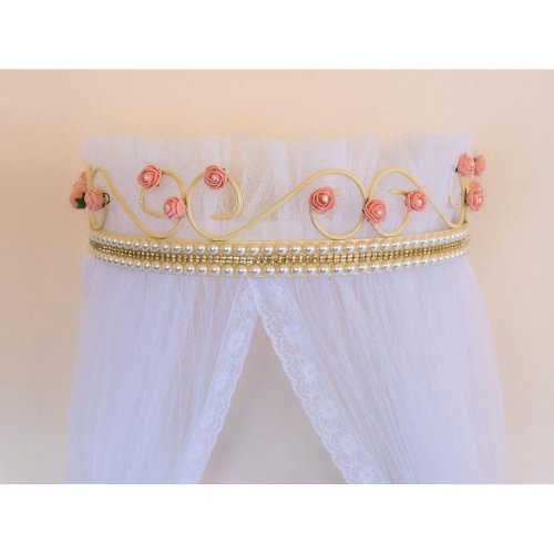 Dossel de Parede Arabesco Salmão com Florzinhas e Pérolas com Mosquiteiro Dossel de Parede Arabesco Salmão com Florzinhas e Pérolas com Mosquiteiro