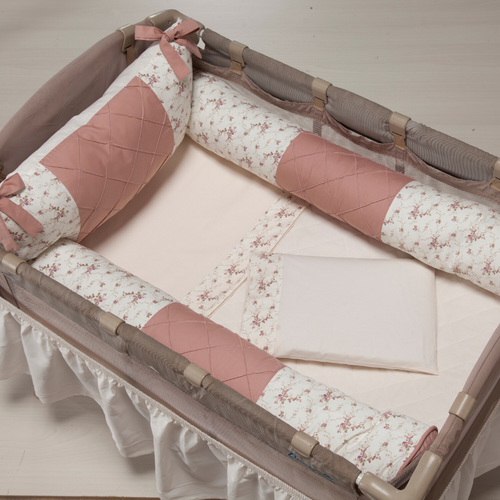 Kit Berço Desmontável 4 Peças Floral Rosê Kit Berço Desmontável 4 Peças Floral Rosê