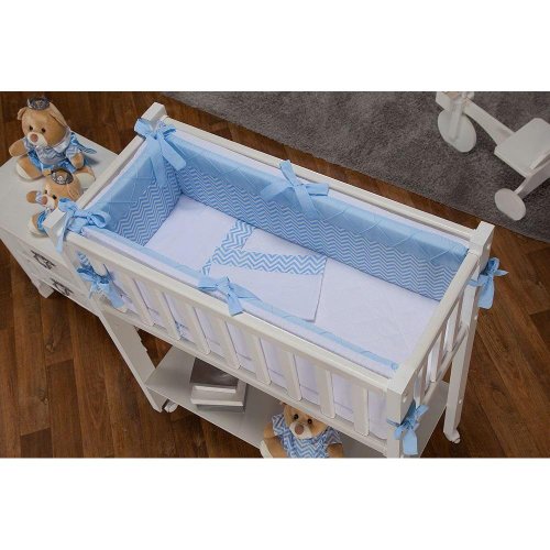 Kit Mini Berço 7 Peças Chevron Azul Claro Kit Mini Berço 7 Peças Chevron Azul Claro