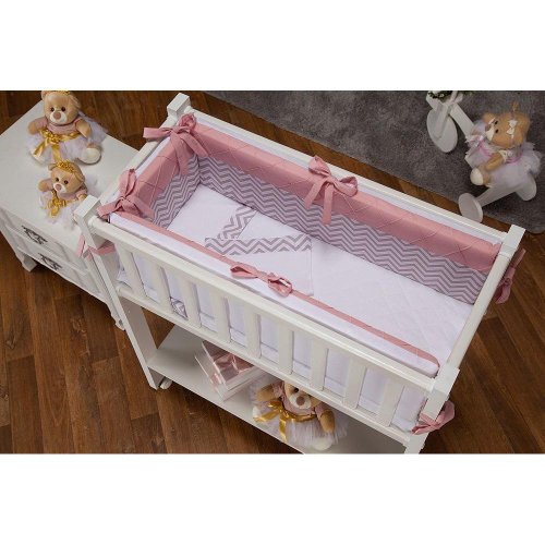 Kit Mini Berço 7 Peças Chevron Rosa Kit Mini Berço 7 Peças Chevron Rosa