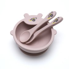 Pink Suction Bowl – Spoon & Fork