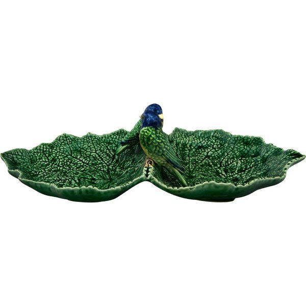 Petisqueira Folha dupla Verde com Pássaros Azuis Bordallo Pinheiro