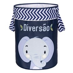 Cesto Organizador Elefante Azul Marinho Emborrachado com Detalhes Bordados - 1 Peça