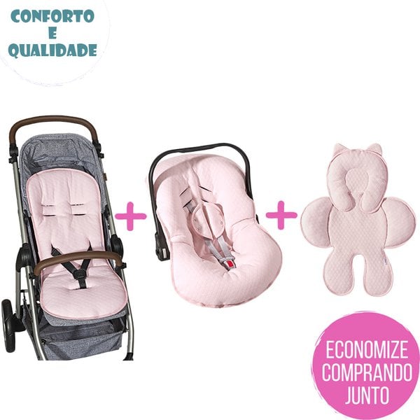 Kit Capa de Carrinho + Bebê Conforto + Capa Anatômica Matelado Rosê - 3  Peças