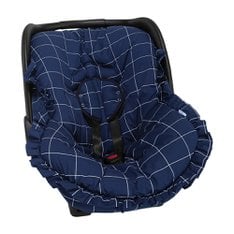 Capa Bebê Conforto E Protetor De Cinto Grid Marinho Ajustável, 100% Algodão - 3 Peças