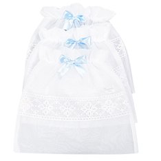 Saquinho de Maternidade Voil Azul com Elástico, Renda e Lacinho decorativo 100% Poliéster - 3 Peças