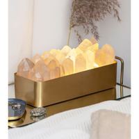 Luminária Retangular Dourada Ponta de Cristal de Quartzo