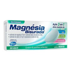 Magnésia Bisurada caixa com 40 pastilhas, sabor menta