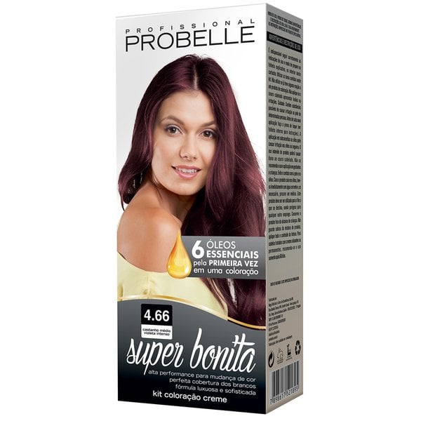 Coloração Super Bonita 4.66 Castanho Médio Violeta Intenso  - Probelle