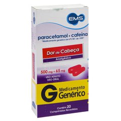 Paracetamol + CafeÍna - EMS 500 + 65mg caixa com 20 comprimidos revestidos