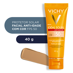 Protetor Solar Facial Vichy Idéal Soleil Anti-idade FPS50 com Cor 40g