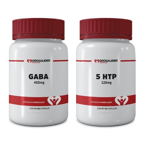 Kit Gaba 400mg 60 cápsulas + 5 HTP 120mg 30 cápsulas Drogalider