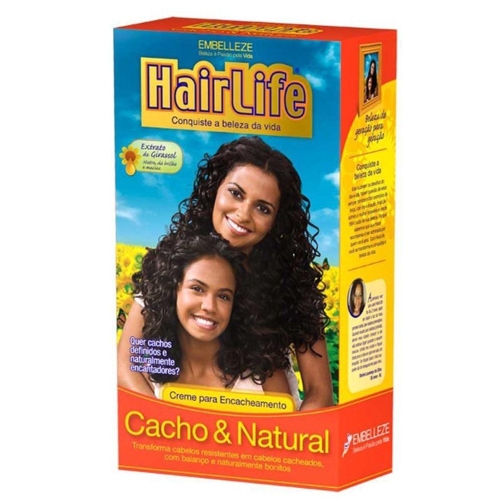Creme para Relaxamento HairLife Super Cachos Solto e Natural creme para alisamento 80g neutralizante 80mL 1 par de luvas DrogaVen faz bem