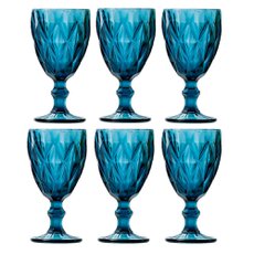 Jogo 6 Taças de Água Vidro Diamond Azul 300ml 6502 Lyor