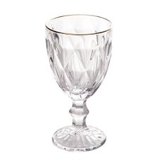 Taça de Água Vidro Diamond Transparente com Fio Dourado 300ml Lyor 7986
