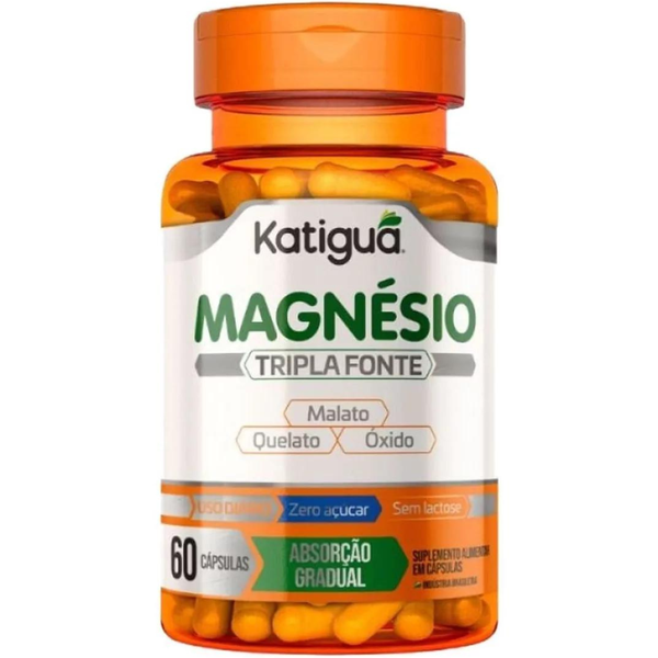 Magnésio Tripla Fonte 500mg Zero Açúcar e Zero Lactose 60 cápsulas - Katiguá