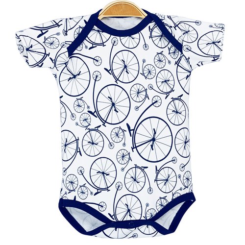 Body de Bebê Azul com Bicicleta Manga Curta