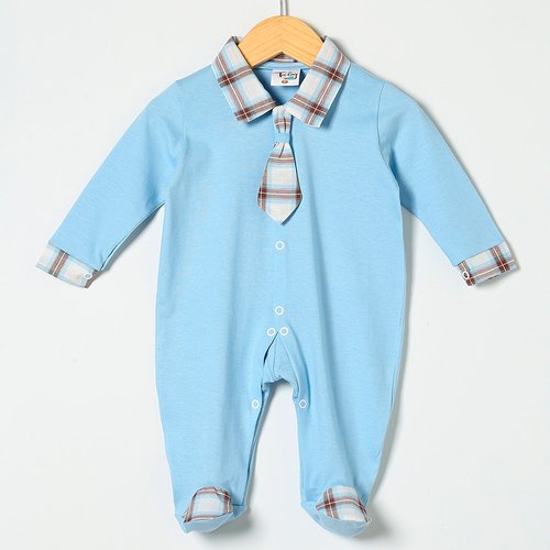 Macacão de Bebê Menino Gravata Azul com Xadrez