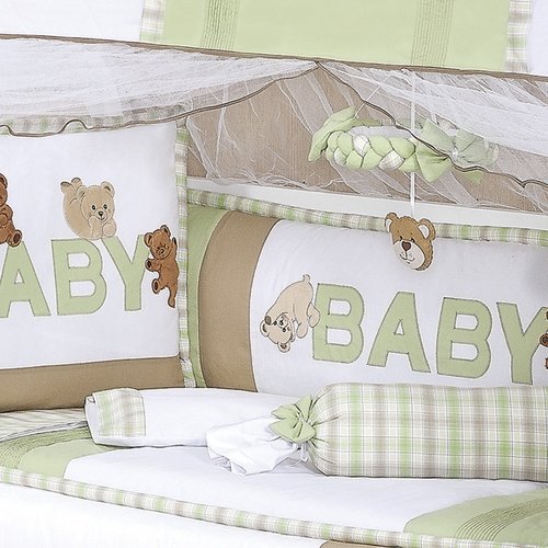 Móbile Para Berço de Bebê Ursinhos Baby Palha - Verde Com Ursinho