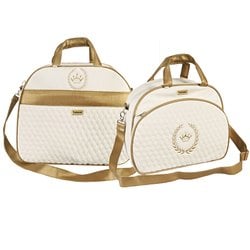 Kit Bolsa Maternidade Puppi Coroa Palha e Dourado G e M