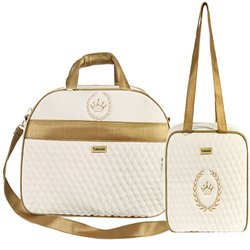 Kit Bolsa Maternidade Puppi Coroa Palha e Dourado G e P
