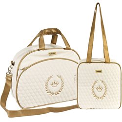 Kit Bolsa Maternidade Puppi Coroa Palha e Dourado M e P