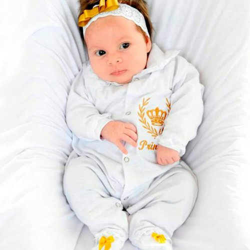 Saída Maternidade Princesa Branco com Dourado