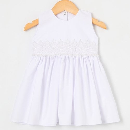Vestido Branco De Tricoline Moda Infantil Estiloso Para Meninas E Bebês