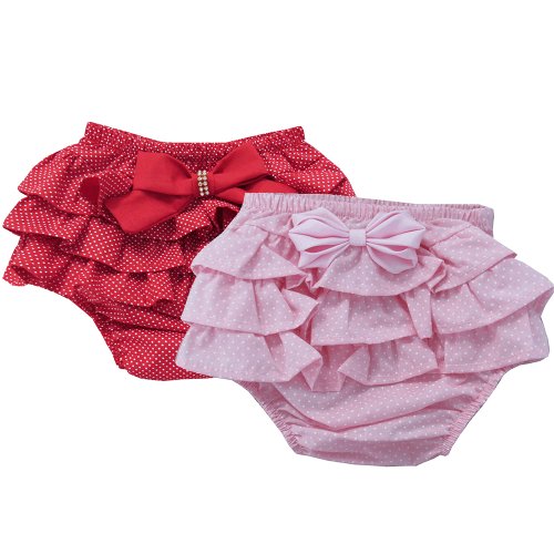 Kit Calcinha de Bebê Poá Vermelho e Rosa 2 Peças