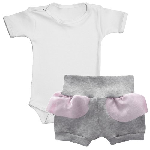 Conjunto de Bebê Body + Shorts Cinza e Rosa
