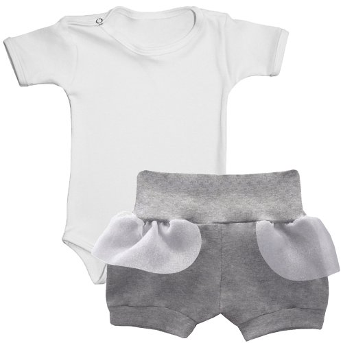 Conjunto de Bebê Body + Shorts Cinza e Branco