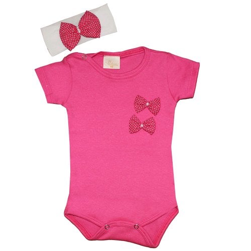 Body de Bebê Mili Pink e Poá Pink 2 Peças