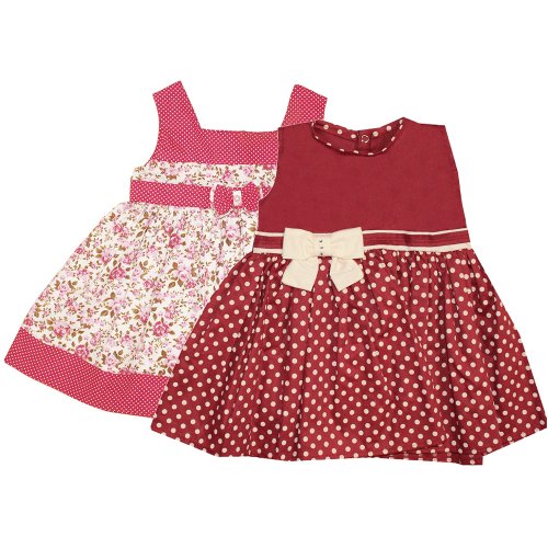 Kit Vestido de Bebê Floral Pink e Poá Bordô 2 Peças