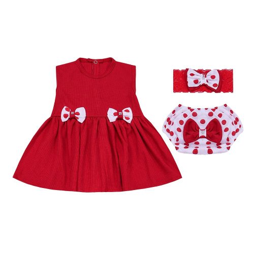 Vestido de Bebê Gigi Vermelho 3 Peças