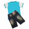 Conjunto Infantil Camiseta Polo Turquesa + Bermuda Jeans
