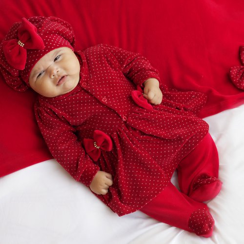 Saída de Maternidade Lovely Vermelho Plush 3 Peças