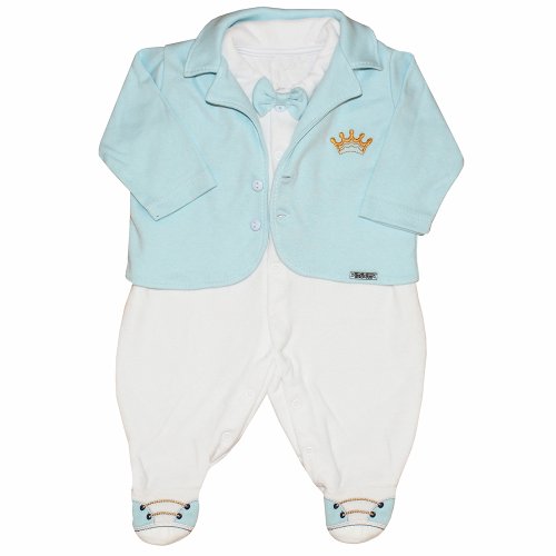 Macacão Longo de Bebê Príncipe Azul e Branco Plush 2 peças