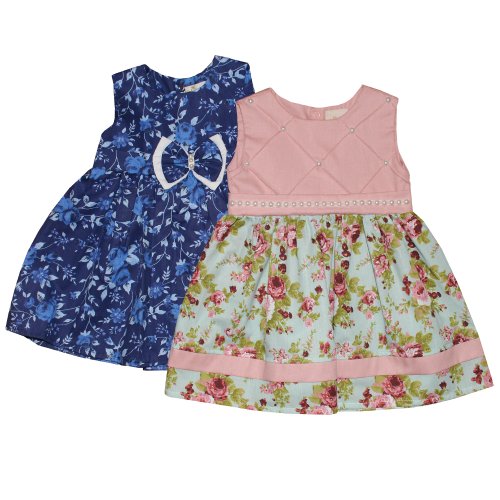 Kit Vestido de Bebê Floral Rosê e Azul 2 Peças