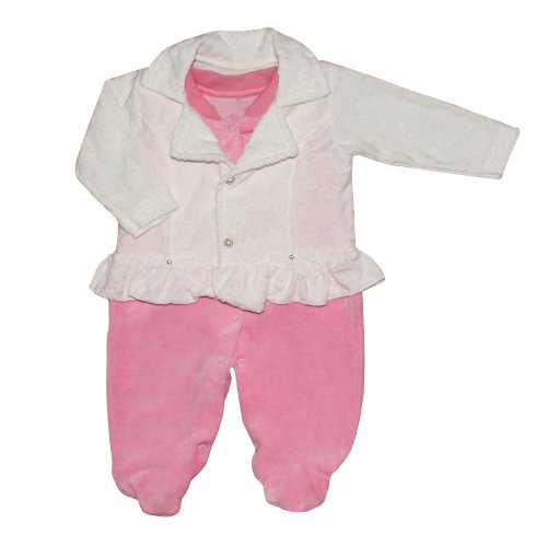 Macacão Longo de Bebê Rosa Plush e Casaco Palha