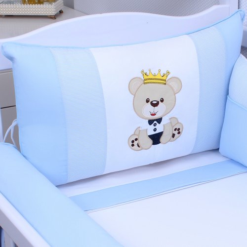 Kit Berço Urso Realeza Azul 100% Algodão 9 Peças