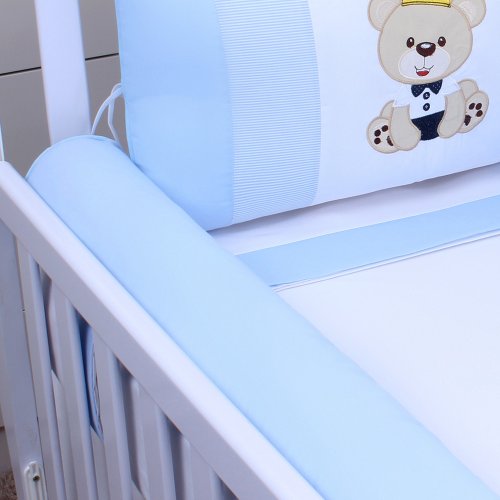 Kit Berço Urso Realeza Azul 100% Algodão 9 Peças
