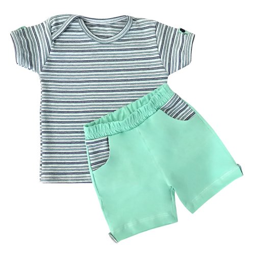 Conjunto de Bebê Camiseta Listras e Shorts Verde
