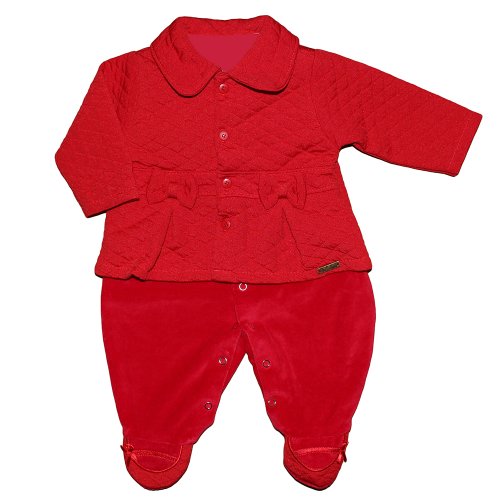 Macacão Longo de Bebê Bailarina Vermelho Plush 2 Peças