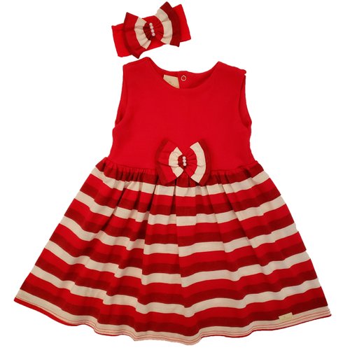 Vestido de Bebê Petit Listrado Vermelho Malha