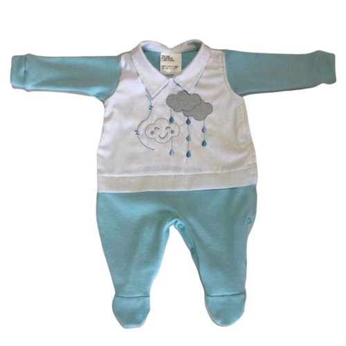 Macacão Longo de Bebê Chuva de Amor Azul Malha