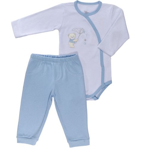 Conjunto de Bebê Body Longo e Calça Ursinhos Azul