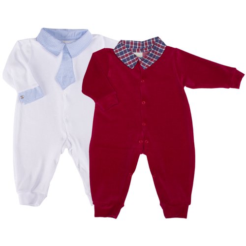 Macacão de Bebê Basic Branco e Vermelho Plush Kit 2 peças
